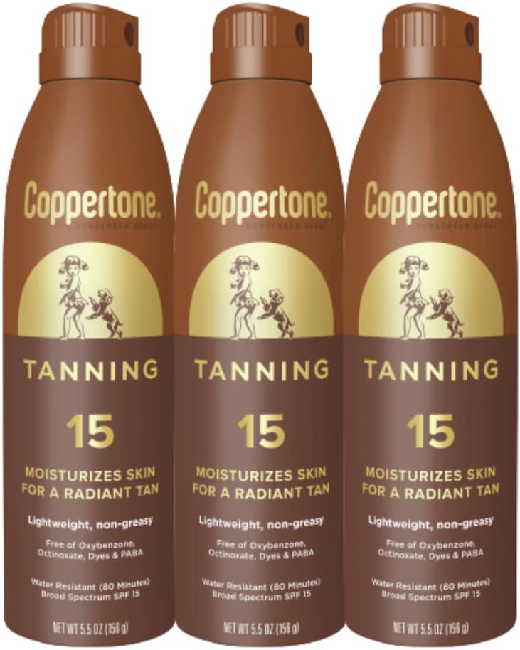Tanning Sunscreen Spray with Broad Spectrum SPF 15, Water Resistant Spray Sunscreen, Lightweight and Non-Greasy, 5.5 Oz, Pack of 3