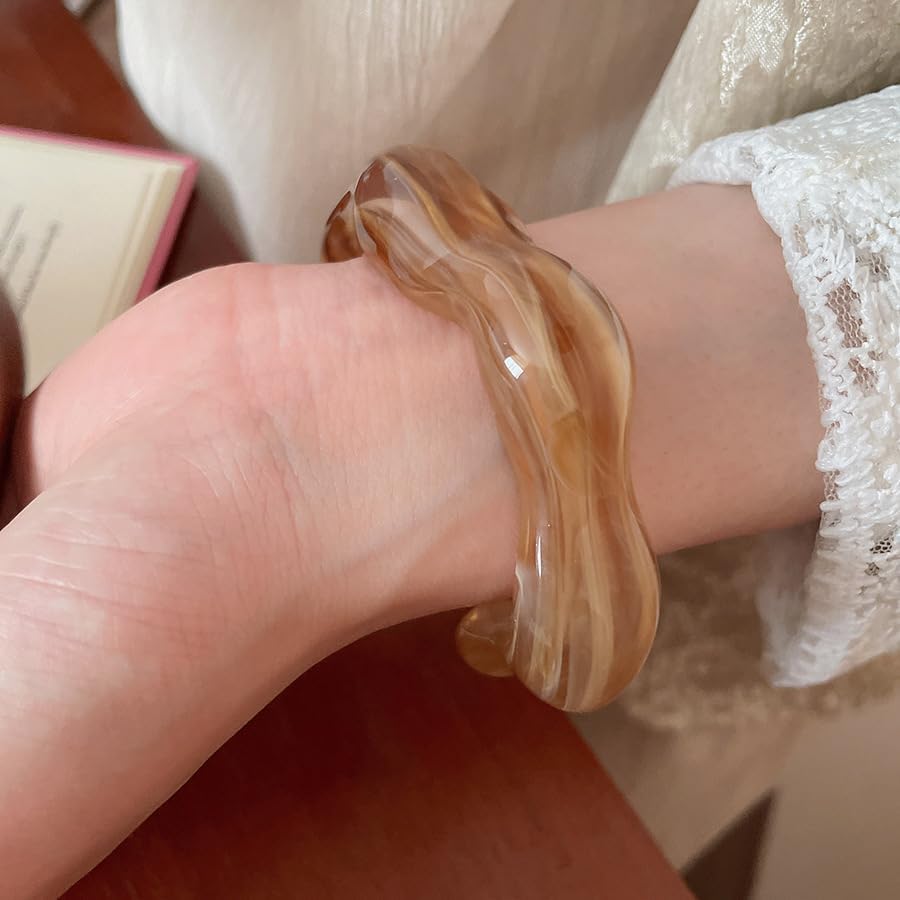 Acrylic Chunky Bangle Bracelets for Women Irregular Geometry Resin Bracelet Set Geometric Cuff Wide Wristband Bracelet Statement Thick Acetate Jewelry Set - Image 7