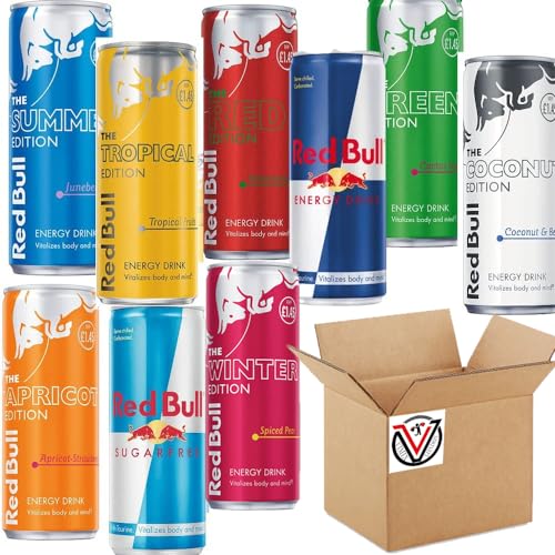 Random Mixed Red-Bull Drink 250ml - Energy Drink, Apricot Edition, Tropical Edition, Coconut Edition, Red Edition (Watermelon), Summer Edition, Energy Drink Sugar Free etc (Random 12 Mixed Cans)