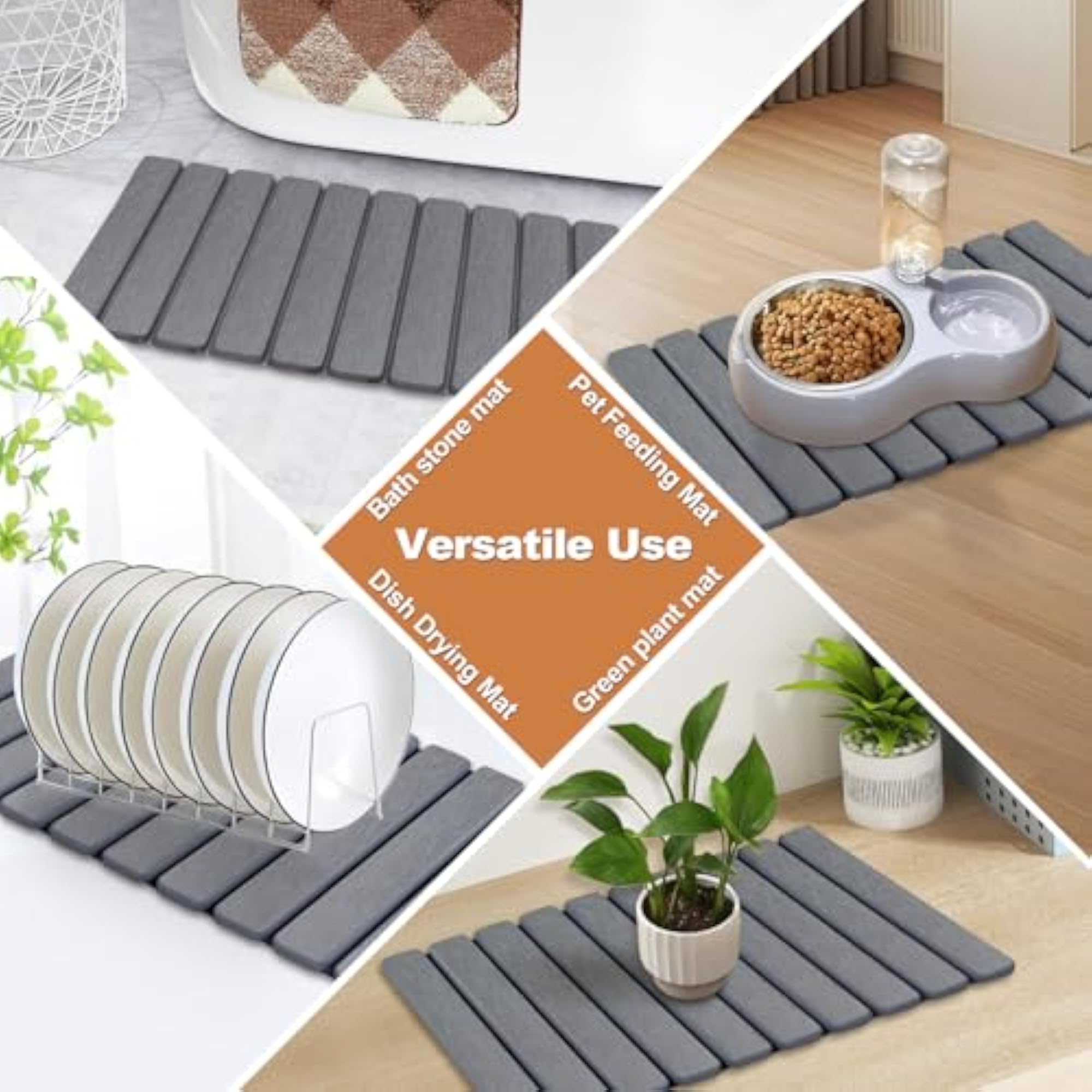 Rollable Dish Drying Mat, Gray Wood Slat Design