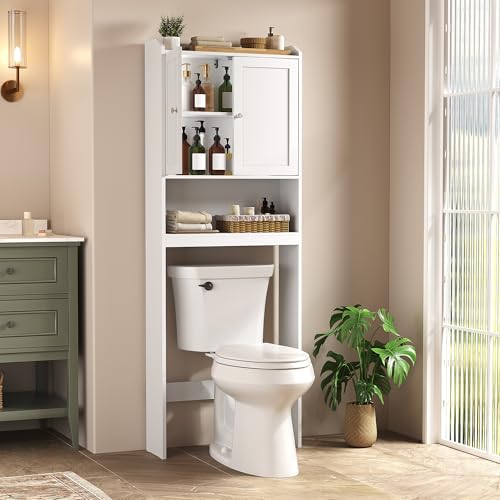 VASAGLE Over The Toilet Storage Cabinet, Bathroom Storage Cabinet with Doors, Adjustable Shelves, Space-Saving, Modern, 7.9 x 24.6 x 70 Inches, Cloud