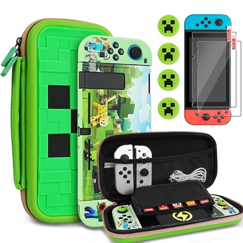 TIKOdirect Carrying Case Accessories for Switch,Portable Travel Case with Soft Protective Cover, Screen Protectors and Thumb Grip caps, Green