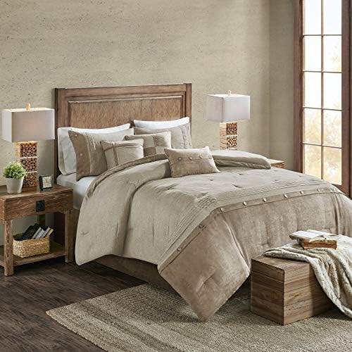 Madison Park Boone Cozy Comforter Set, Faux Suede, Deluxe Hotel Styling All Season Down Alternative Bedding Matching Shams, Decorative Pillow, King (104 in x 92 in), Rustic Tan 7 Piece - Thumbnail 2