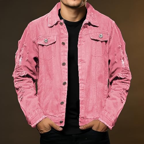 Men Casual Distressed Jacket Classic Fit Trucker Style Denim Shirts Regular Outerwear Cowboy Cut Fashion Jean Coat Tops2