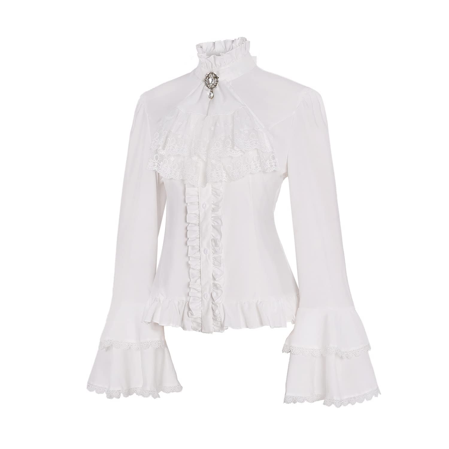 COSDREAMER Blusa vintage victoriana medieval gótica pirata para mujer, cuello de pie, camisa