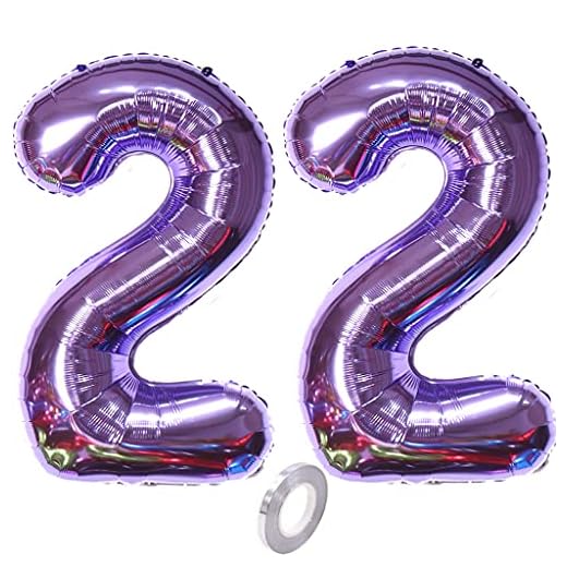 Globos con el número 22, número 22, color lila para niña, globos para 22 cumpleaños, globos de 22 cumpleaños, número 22, color lila