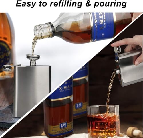 Image of Plain Silver Design Stainless Steel Hip Flask with Funnel 8 Oz (236 ml) I Wine Whiskey Liquor Holder Flask I Unisex Alcoholic Drinks Holder Pocket Size Bottle (Plain Silver+Funnel)