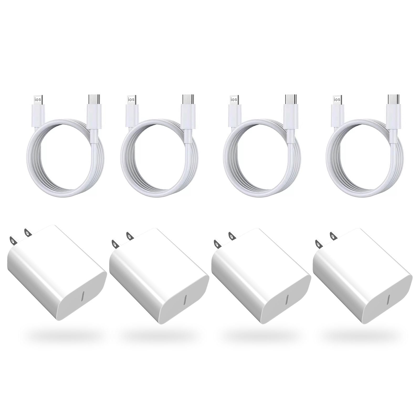 4-Pack USB-C Fast Charger for iPhone, 20W PD Power Adapter Wall Charger with USB C Cable Compatible with iPhone 14/14 Pro/14 Pro Max/14 Plus/13/12/11 and More