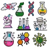 Qpout 10 Pcs Parches de Ciencia para Planchar, Kit de Parches Bordados de Ciencias QuíMicas para Laboratorio Decorativos para Ropa Sombreros Mochilas Jeans Chaquetas Gorras Manualidades Diy