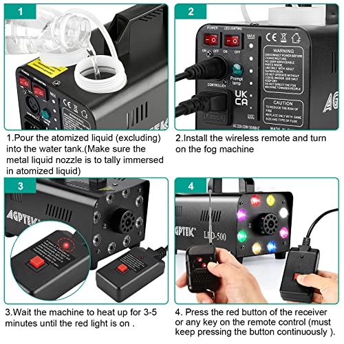 Fog Machine, Agptek 500W Portable Led Smoke Machine With Lights (Red, Blue, Green) & Wireless Remote Control For Halloween, Christmas, Wedding, Parties, Dj Performance & Stage Show #TOP4