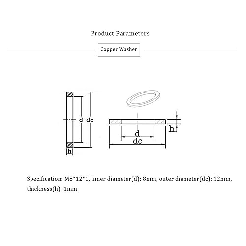 Miniatura 2 de Anillo de sellado de cobre para arandela plana M8, 0.315 in ID 0.472 in OD 0.039 in de grosor, junta de sellado métrico, 100 piezas