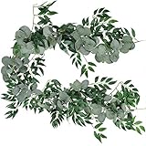 Material: Silk Leaves, Kunststoff Rebe, wird nicht welken, verblassen oder leicht beschädigt. Faux Eucalyptus Garland ist wasserdicht und UV-beständig für den Außenbereich.