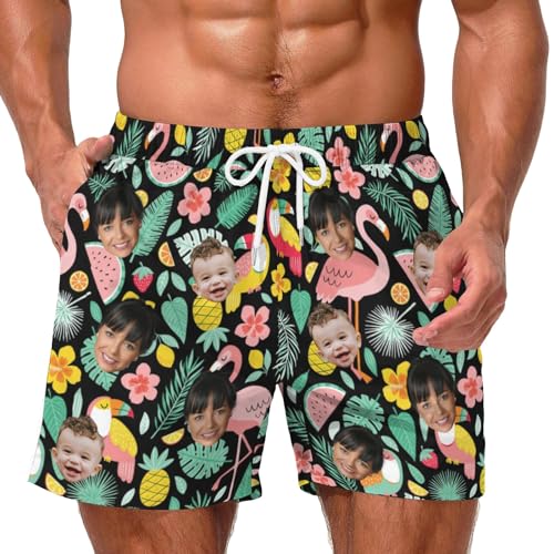 Custom Mens Swim Trunks with Face Personalized Board Shorts for Men Drawstring Elastic Waist Shorts Funny Swim Shorts