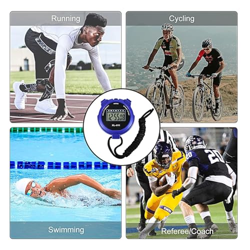 Image of Digital Sports Stopwatch Timer Stopwatch Lap Timer Digital Calendar Alarm Clock Referee Watch for Training Swimming Running (Blue)