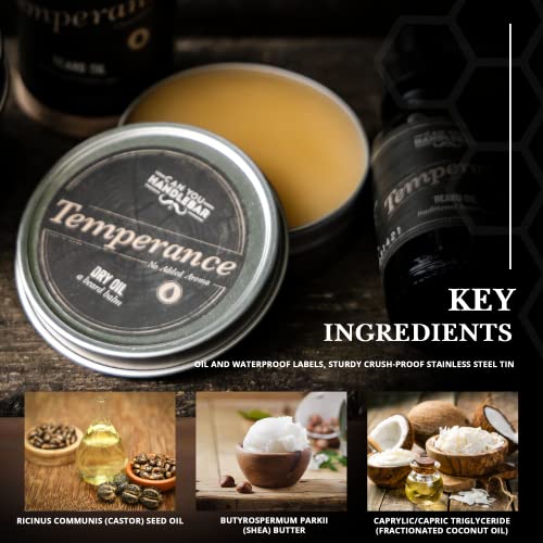 Temperance - Fragrance Free Unscented - Premium Beard Balm For Men | Dry Oil Beard Conditioner | 2 Oz Stainless Steel Tin #TOP3