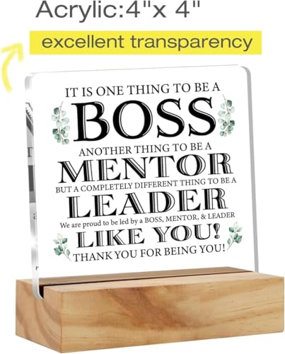 Image of Bs amor Appreciation Boss Gifts for Men Women, Awesome Boss Desk Decor Acrylic Desk Plaque Sign with Wood Stand Home Office Desk Sign 5x4 Inches