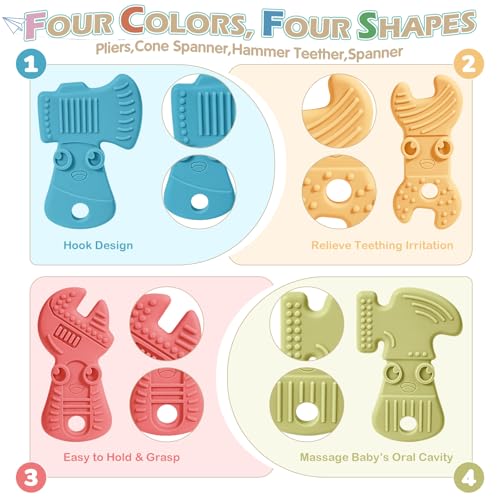 Image of TYRY.HU Baby Teething Toys for Babies 0-6 Months 6-12 Months, BPA Free Silicone Baby Molar Teether Chew Toys, Hammer Wrench Spanner Pliers for Boys Girls, Soft-Textured, Easy to Hold & Clean, Cute