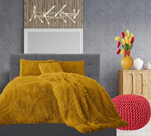 Comfort Collections Teddy Hug & Snug Cuddles Fleece Duvet Quilt Cover Bedding Set With Matching Pillowcase Warm and Cosy Ochre Bedding Set Double 200cm x 200cm Approximately.