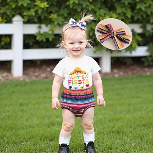Karuedoo Newborn Baby Girl Mexican Fiesta Outfit Letters Short Sleeve Romper Shorts Headband Sets Cinco De Mayo Party Clothes3
