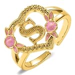 Gold Initial Rings for Women - Non Tarnish Dainty 14K Gold Plated Heart Adjustable Letter Rings for Women, Stackable Cute Thumb Pinky Fashion Open Simple Birthday Gifts Jewelry