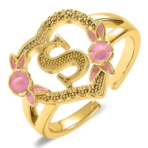 Gold Initial Rings for Women – Non Tarnish Dainty 14K Gold Plated Heart Adjustable Letter Rings for Women, Stackable Cute Thumb Pinky Fashion Open Simple Birthday Gifts Jewelry