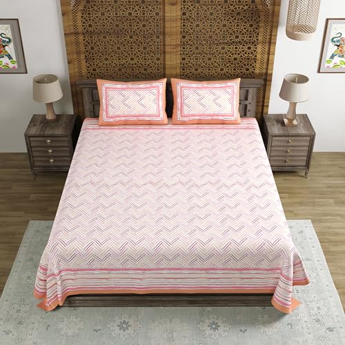 Image of BLOCKS OF INDIA Hand Block Printed 200 TC Cotton Super King Size Bedsheet(106 x 106) (Multi 12)