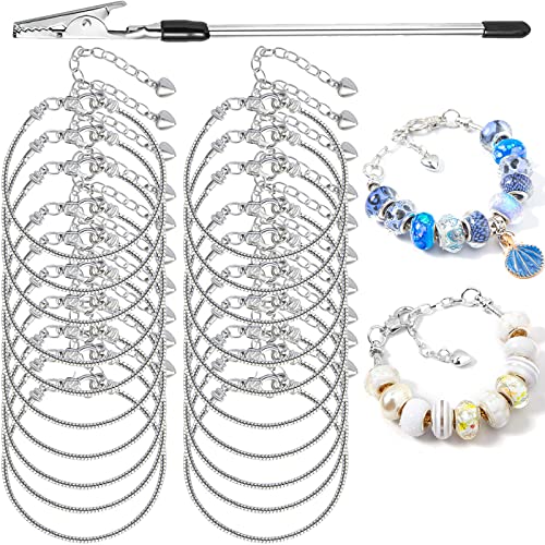 20 Pieces 6.3 Inch Snake Chain Charm Bracelets Adjustable Snake Charm Bracelet Chains with Bracelet Helper Heart Lobster Clasp Extender Chain DIY Bracelet Chain for Women Jewelry Making Supplies