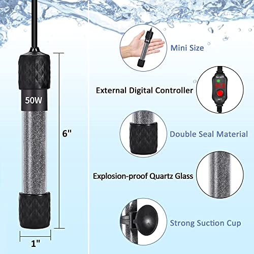 U-picks Aquarium Heater 50W Submersible Fish Tank Heater 75L Aquarium Betta Heater Small Aquarium with Suction Cups Thermostat Heater for Freshwater & Saltwater - Image 3