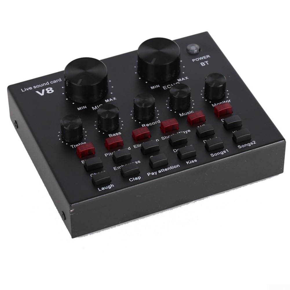 HpLive V8 V8S - Mezclador de audio USB para teléfono y ordenador, mezcla de sonido profesional y tarjeta de sonido para transmisiones en directo (V8 tarjeta de sonido)