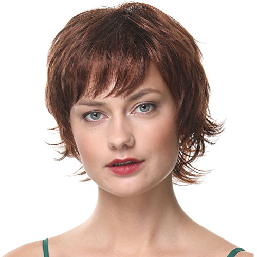 GOTTA Short Brown Wigs for Women Female Wig Auburn Kanekalon Synthetic Wwoman's Wig with Bang Fashion New Style Hair Replacement Cosplay Wig (T33/130)