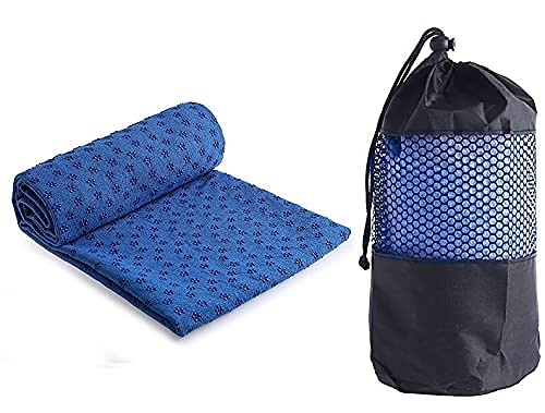 GIMIRO Yoga Handtuch rutschfest - Mikrofaser Yogatuch schnelltrocknend - Yogahandtuch Antirutsch ideal für Matte,Hot Yoga, 183 x 61 cm, Blau - tragbares...