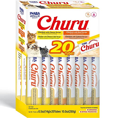 INABA Churu Cat Treats, Grain-Free, Lickable, Squeezable Creamy Purée Cat ...