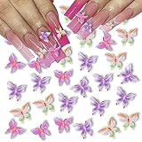 KOLIYN 60 pcs 3D Butterfly Nail Charms for Acrylic Nails,Glow in The Dark Butterfly Nail Art Charms