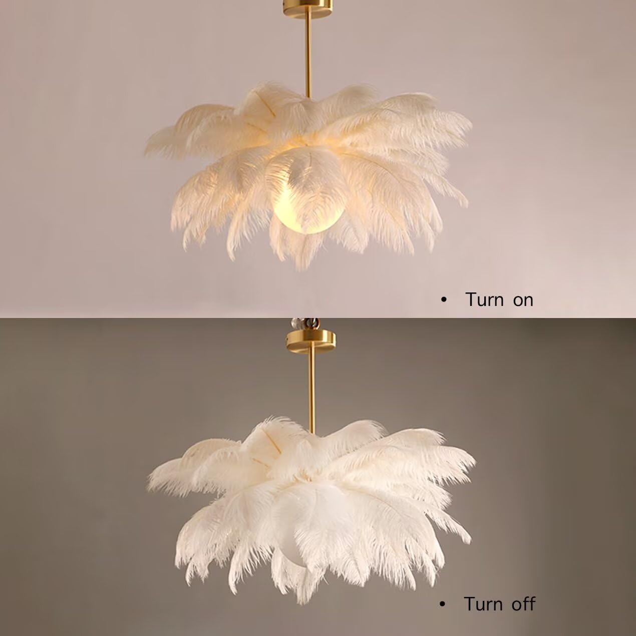 Lámpara colgante de plumas de avestruz blanca, lámpara de techo de plumas, lámpara colgante de plumas, lámpara de techo, accesorio de iluminación de techo para dormitorio, sala de estar