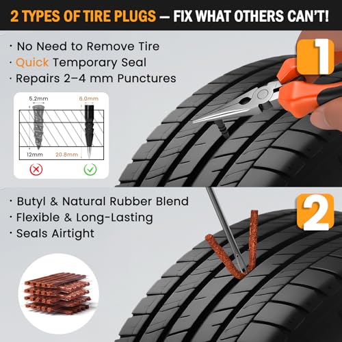ORCISH Tire Repair Kit, 98 PCS Professional Heavy Duty Tire Plug Kit, Tire Patch Kit for Fix a Flat, Tubeless Tire Puncture Change Tool Kit for Car, Motorcycle, Truck, ATV, Tractor, RV, SUV, Trailer