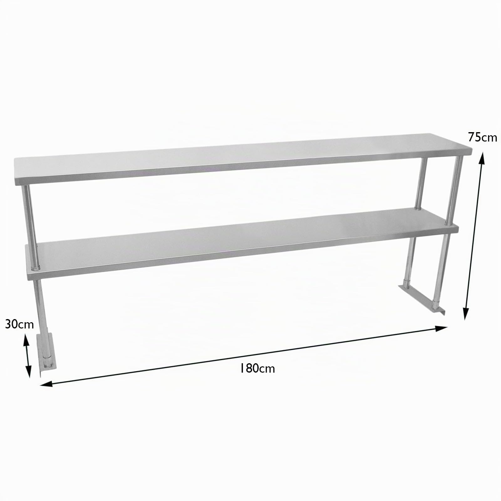 Sobremesa de Cocina Comercial de 304 Acero Inoxidable Estante de 2 Niveles Mesa de Catering Doble para Preparación de Comida Industrial Capacidad 100kg por Estante 180x30x75cm Kit de Fijación GRATIS