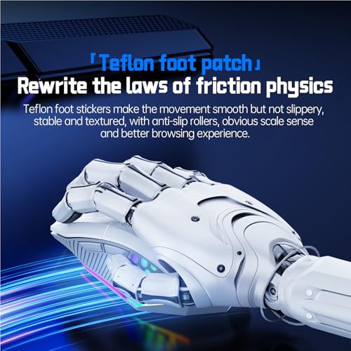 Annadue RGB Gaming Mouse z 3 Trybem Przewodowym/Bluetooth/2.4G, 12000 DPI, 1000 Hz, Ankietowa, Ergonomiczna, ładowanie Typu-C na PC. 500 MAh (Biały Szary)