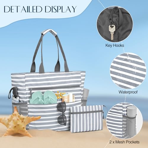 Ulico Personalzied Beach Tote Bag with Embroidered Name,Custom Large Foldable Pool Bag for Women Men-Waterproof Sandproof3