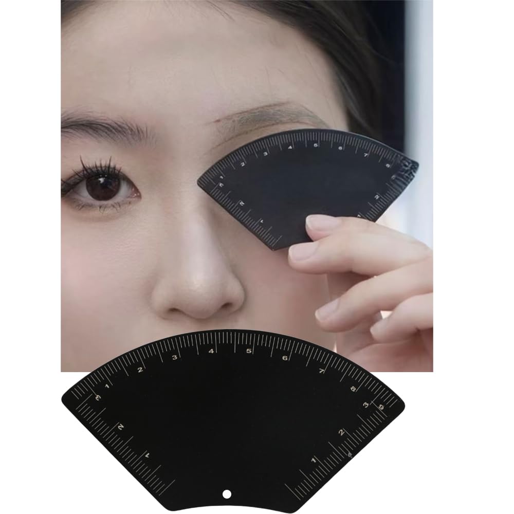 Eyebrow Stencils for Shaping, Alloy Fast Drawing Eyebrow Measuring tool Reusable Double-Sided Brow Mapping Kit for Women Beginner (fan)