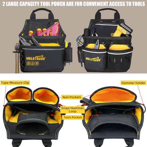 Image of MELOTOUGH Carpenters Tool Belt with Suspenders Professional Tool Belt Combo Organizer With Tool Pouch Suspenders with 32 Pockets and Loops fits 33 inch-47 inchWaist for Electrican /Contractor /Technican(Yellow)