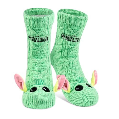United Labels Star Wars The Mandalorian Kuschelsocken für Herren, Grün, OneSize 40-45, flauschige Stoppersocken mit Sherpa Futter, warme Socken, Hüttensocken Baby Yoda Grogu