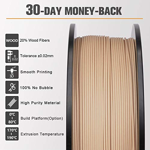 Image of SUNLU Real Wood Fiber PLA Filament, Neatly Wound 1.75mm PLA for FDM 3D Printers, 1kg Spool (2.2lbs), Woody Scent