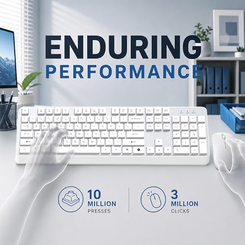 Image of Ant MASTER40 2.4GHz Wireless Keyboard and Mouse Combo - Full Size 104-Key Quiet Keyboard with ChatGPT AI Key & Adjustable 1600 DPI Ergonomic Mouse for PC, Laptop, Mac, Windows, Office - Silver White