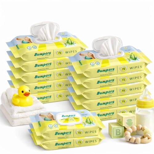 Image of Bumpers Baby Wipes | 99% Water Based | Alcohol & Paraben Free | Extra Thick | Safe for Sensitive Skin | 72 Counts /Pack (Set of 12) (864 Wipes)