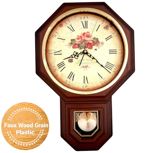 JUSTIME Traditional Schoolhouse Classic Vintage Rose Regulator Wall Clock, Chiming