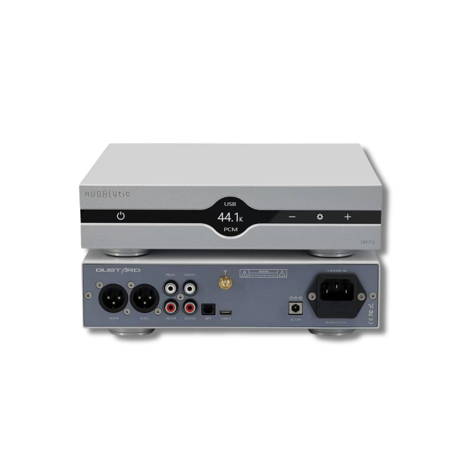 Gustard Audalytic DR70 Discrete R-2R DAC, USB-C/Coaxial x2/Optical/Bluetooth zu RCA/XLR Vollsymmetrische DACs,1-Bit DSD Digital-Analog-Audio-Wandler, DSD512 PCM768kHz-Decoder mit Fernbedienung, Silber
