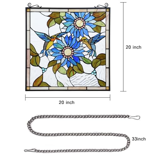 Capulina ヒマワリと鳥 ステンドグラス ウィンドウ吊り下げパネル ブルースタイル 伝統工芸品 ホームデコレーションやギフト用 [3]