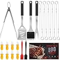 Grill Accessories Kit, Grill Tool Set with 4-in-1 BBQ Spatula, Fork, Grill Tongs, Grill Grush, Skewers, Silicone Corn Holders, Silicone Brush, Grilling Gift Set for Men and Women