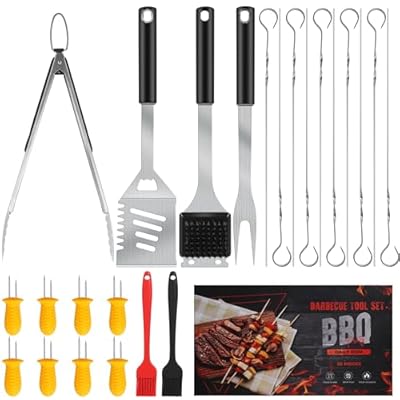 Grill Accessories Kit, Grill Tool Set with 4-in-1 BBQ Spatula, Fork, Grill Tongs, Grill Grush, Skewers, Silicone Corn Holders, Silicone Brush, Grilling Gift Set for Men and Women