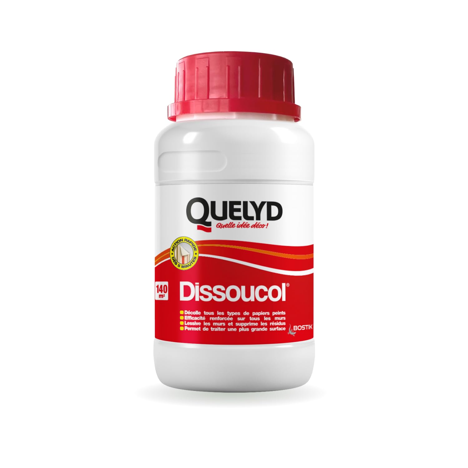 Quelyd Décolleur Papier Peint Dissoucol – Efficace en 5 Minutes sur Tous les Murs et Tous les Papiers Peints – Lessive et Supprime les Résidus – 1 Flacon 250 ml (140 m²) Transparent